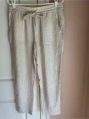 GAP Cream and White Striped Drawstring Joggers